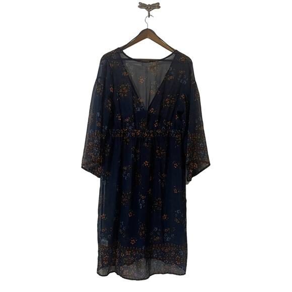 Trantrums Sheer Navy Blue and Floral Fabric Duster Women's Size Large - Picture 4 of 6